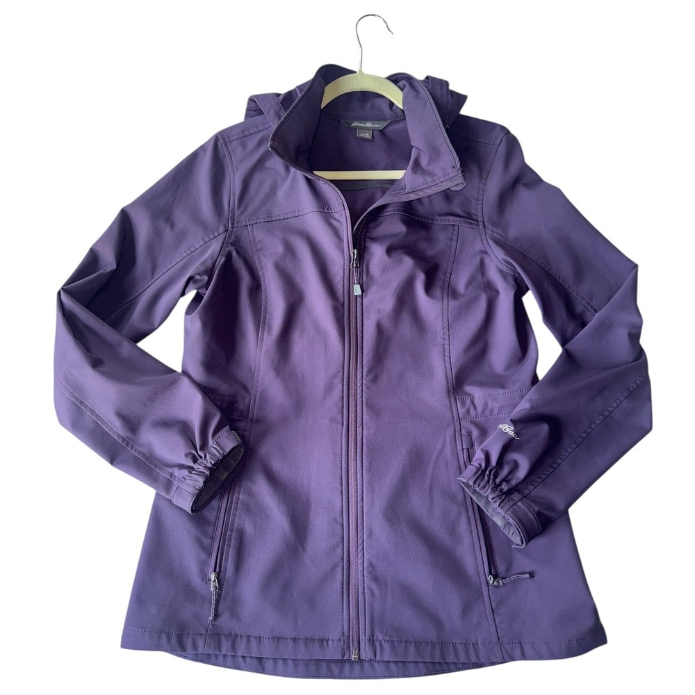 Eddie Bauer Women S Purple Hooded Softshell Jacket Water Resistant Full Zip